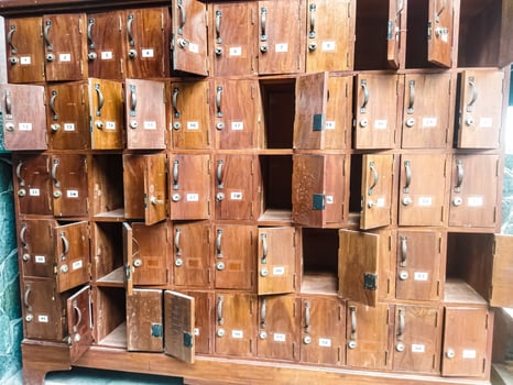 Vintage wooden drawers with number photo