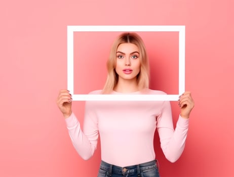 Elegant Girl's Hands Holding Paper Frame photo