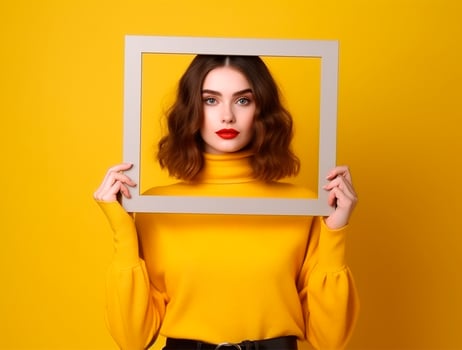 Elegant Girl's Hands Holding Paper Frame photo