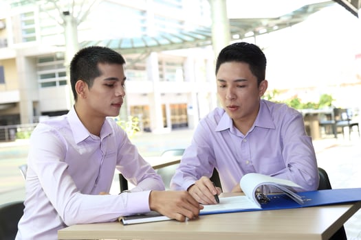 Young south east Asian middle eastern man woman business colleague outdoor stand pose photo