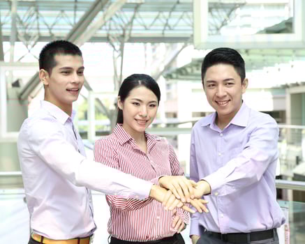 Young south east Asian middle eastern man woman business colleague outdoor stand pose photo