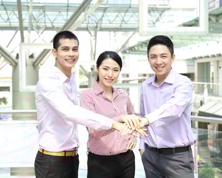Young south east Asian middle eastern man woman business colleague outdoor stand pose photo