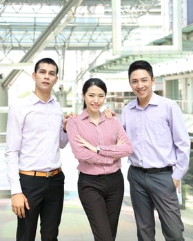 Young south east Asian middle eastern man woman business colleague outdoor stand pose photo
