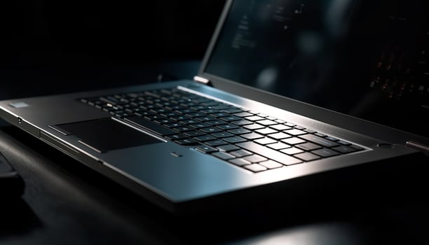 Modern laptop on desk, connected to wireless network for work generated by AI photo