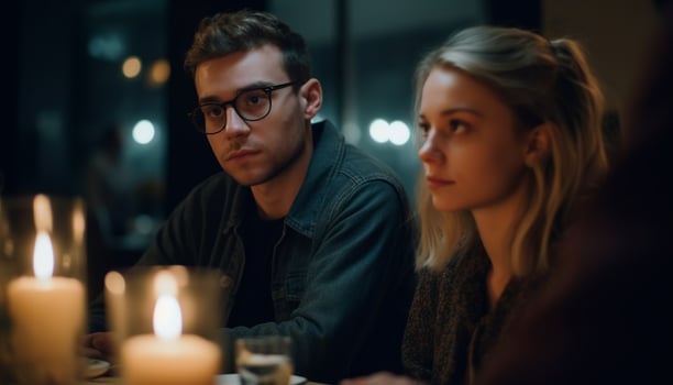 A romantic candlelit dinner for two, celebrating their love generated by AI photo