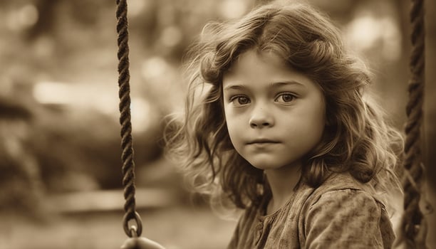 Cute girl swinging on tree, enjoying childhood outdoors with happiness generated by AI photo