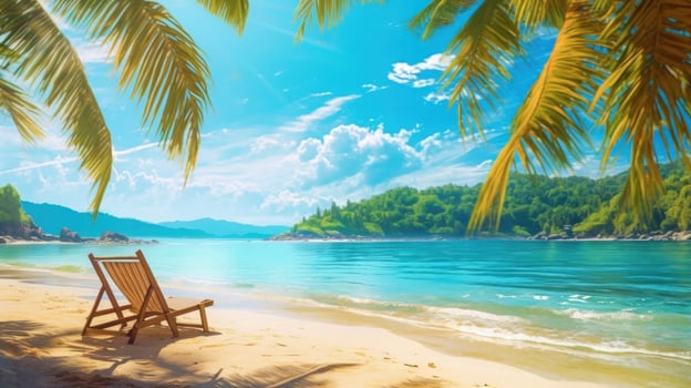 Beautiful tropical beach and sea with chair on blue sky. Illustration photo