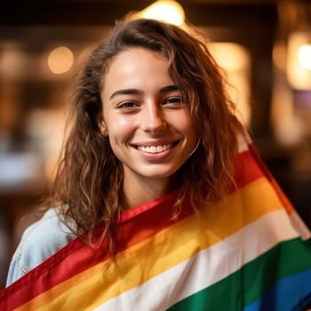 Girl with rainbow flag. Pride month concept. Illustration photo