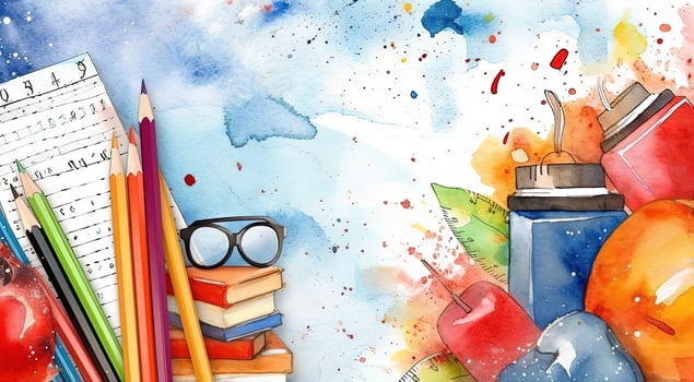 Back to school watercolor background. Illustration photo