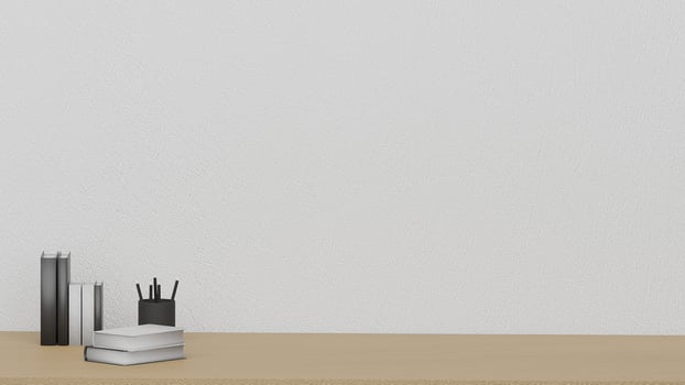 On the working table create from 3D reder program photo