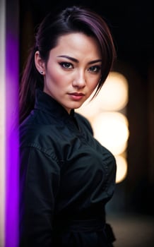 photo of beautiful woman in black ninja outfit assassin killer,