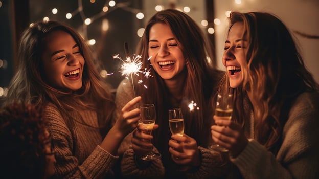 Friends celebrating New Year. Illustration photo