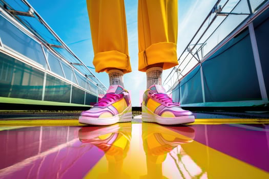 Stylish sneakers on colorful background. Fashion style. photo