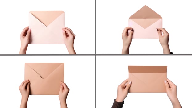 Set of Female Hands Holding Envelopes on White Background, Illustration. photo