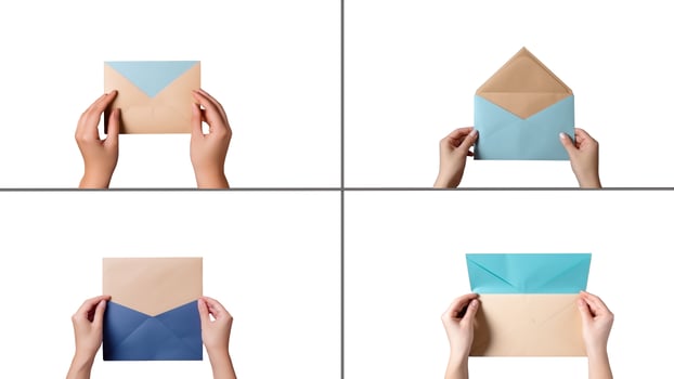 Set of Human Hands Making Envelopes on White Background, Illustration. photo