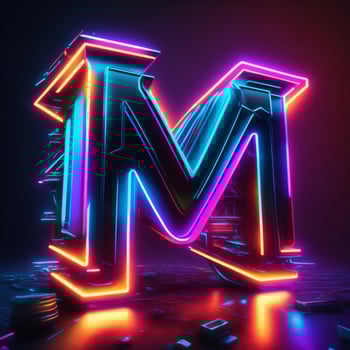 Make a neon and cyberpunk 3D M logo using AI-generated tools photo
