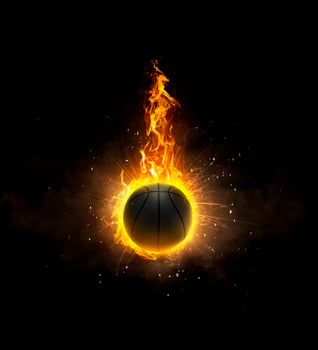 basketball, on fire on black background photo