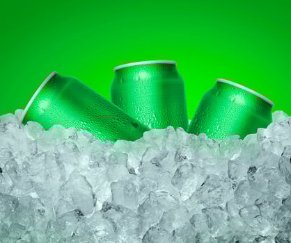 Can of cold beverage, ice cube a of juicy. Summer refreshing drink photo