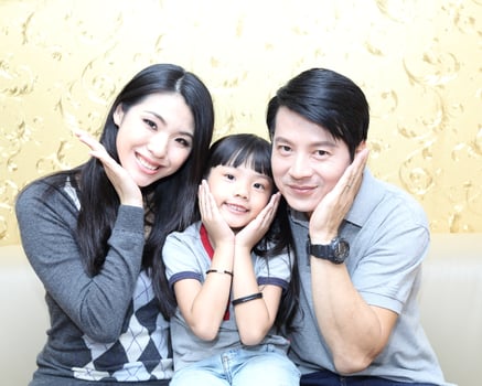 South East Asian young father mother daughter  parent girl child activity photo