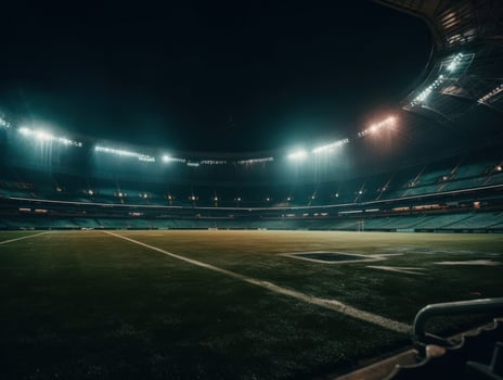 Football stadium with bright lights and seats Created with technology photo