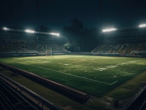 Football stadium with bright lights and seats Created with technology photo