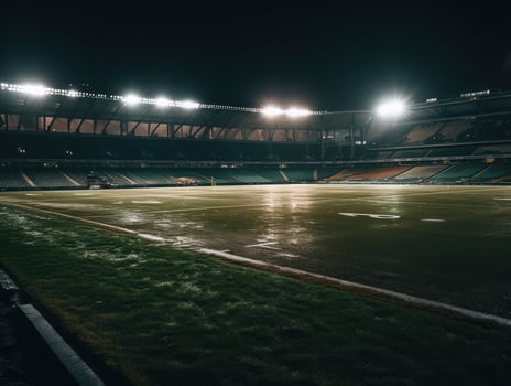 Football stadium with bright lights and seats Created with technology photo