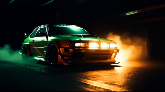Night car racing. Illustration photo