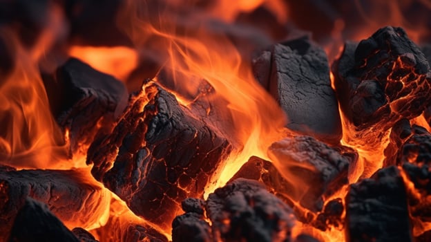 Burning coals fire background. Illustration photo