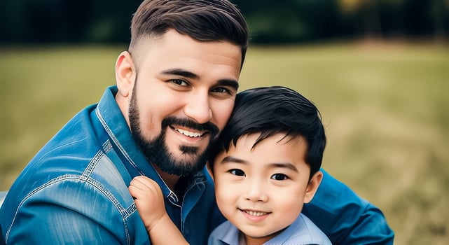 Father with his little son. Beautiful portraits, family, emotions, love. Dad and his boy. International Father's Day. Banner. photo