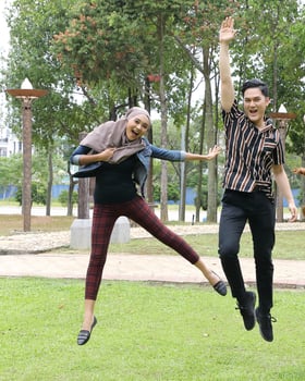 Young Asian different ethnic malay chinse  man woman activity lifestyle student educating job business jump in air photo