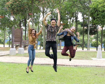 Young Asian different ethnic malay chinse  man woman activity lifestyle student educating job business jump in air photo