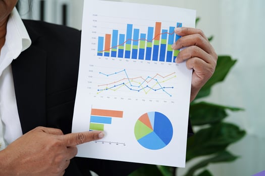 Business woman working and analysis with statistic graph in office. photo