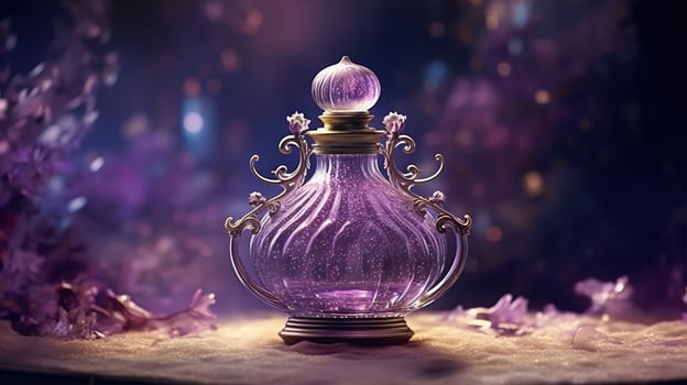 Romantic Perfume Bottle with Rose Petals photo