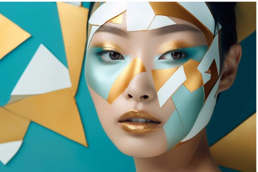 Portrait of a beautiful young woman with golden makeup generated with AI photo