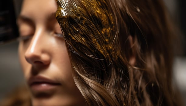 Beautiful young woman with brown hair exudes sensuality outdoors generated by AI photo