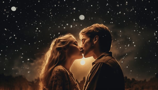 A young couple embraces in the snow, celebrating their love generated by AI photo