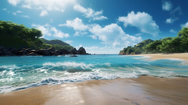 a romantic beach with sunny blue sky in standard style. photo