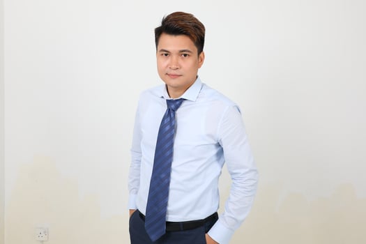 South east Asian chinese Man facial expression stand confident photo