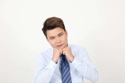 South east Asian chinese Man facial expression sad fist box punch photo