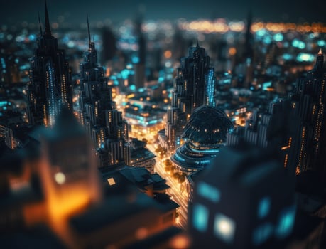 Futuristic city landscape cityscape isometric view Night city Created with technology photo