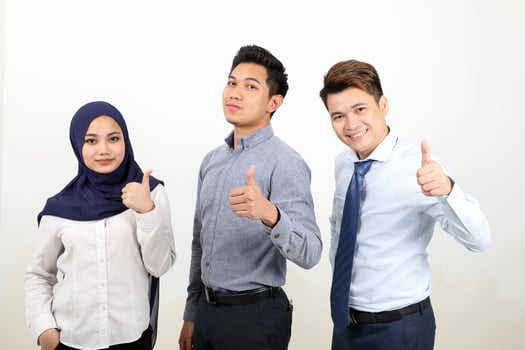 South east Asian Malay Chinese Man Woman facial expression stand thumbs up photo