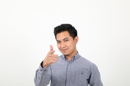 South east Asian Malay Man facial expression show point finger photo