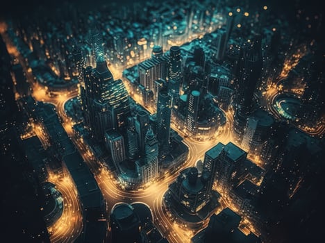 Futuristic city landscape cityscape isometric view Night city Created with technology photo