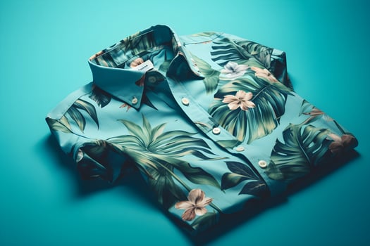 Tropical shirt on blue background with copyspace. photo