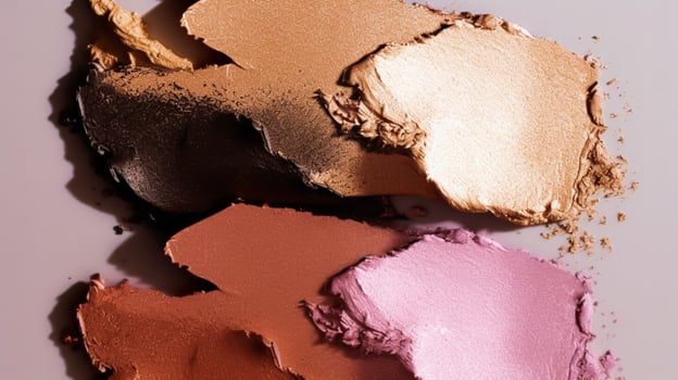 Beauty make-up product smudge, smear or sample texture as abstract makeup cosmetics background, crushed cosmetic products, photo