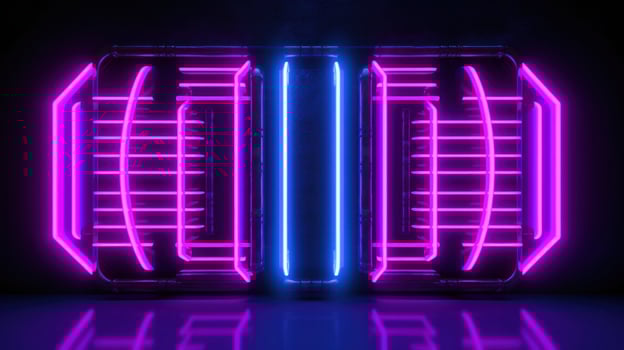 Neon lines in shades on a dark background, with a futuristic and minimalist aesthetic. Illustration photo