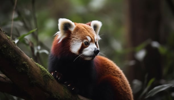 Cute lemurs and pandas sit in forest generated by AI photo