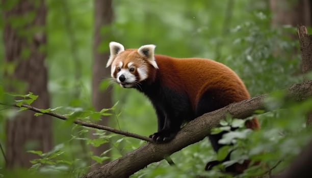 Fluffy red fox sitting on green grass generated by AI photo