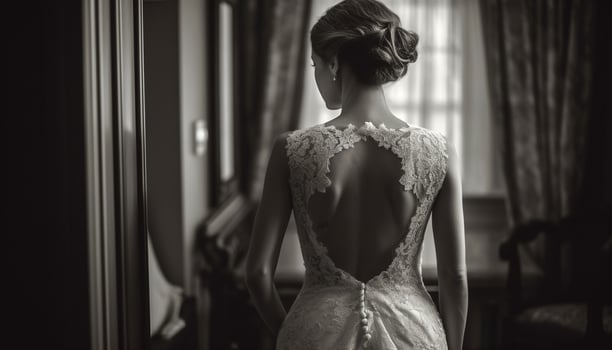 Elegant bride in black and white outdoors generated by AI photo