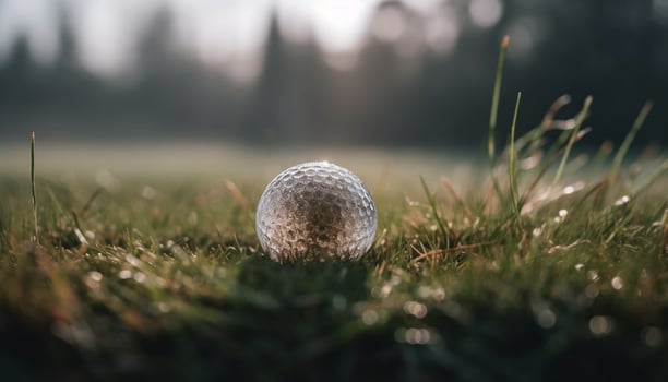 Green golf ball on tee, ready to hit generated by AI photo